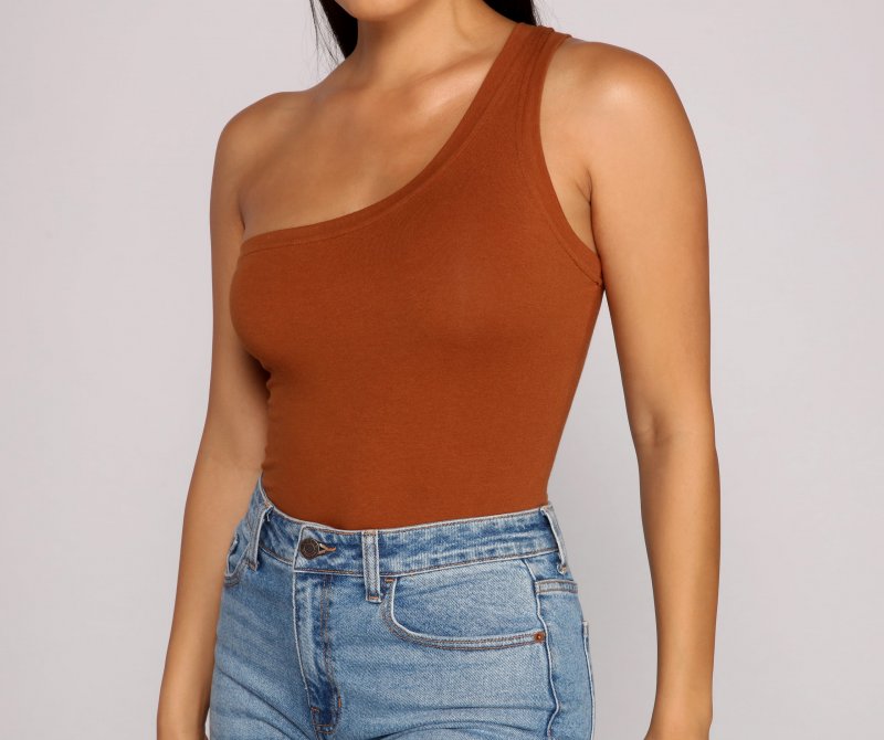TableClothsUs Stylish Basic One-Shoulder Bodysuit